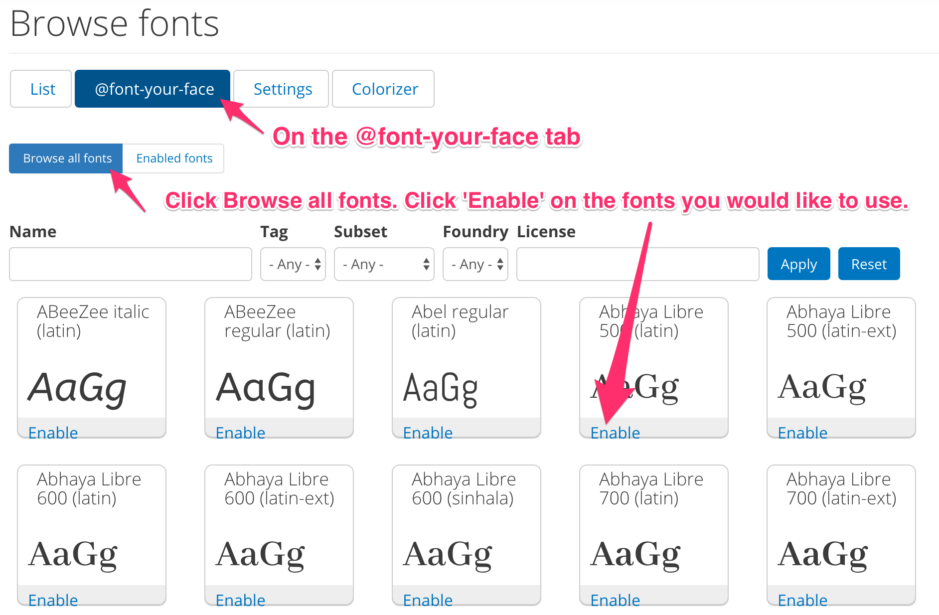 Apply fonts