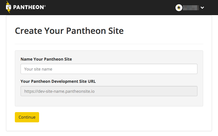 Pantheon new site form